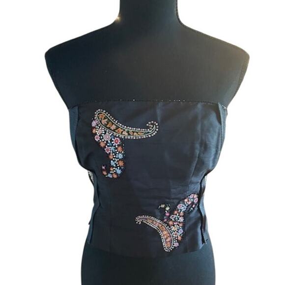 Black Floral Embellished Corset Top | Adjustable Straps |Paisley Detail - Picture 1 of 8